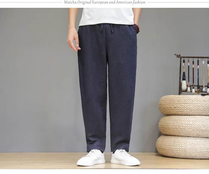 涼しくて超軽やかな綿麻素材を使用、長時間穿いても蒸れません、爽やか！シンプルなデザインでコーデしやすい、いろんなシーンで大活躍！4色オプション