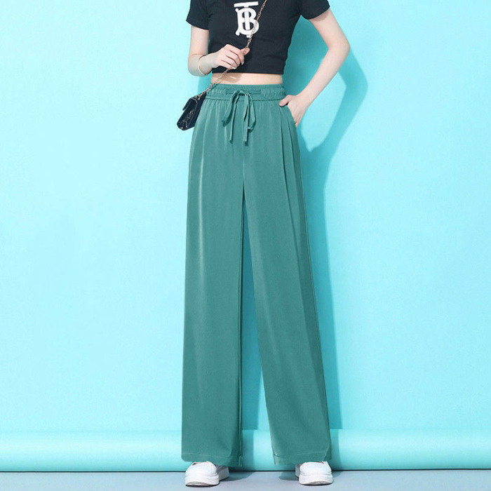 接触冷感ワイドパンツ、ハイウエストデザイン