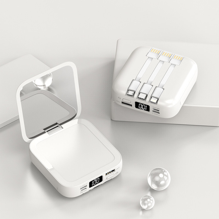 【自帶線 大容量】這個行動電源竟然有化妝鏡 20000mAh