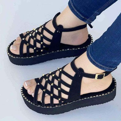 Casual crossed hollow wedge sandals