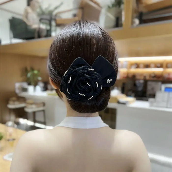 花朵扭扭盤髮器丸子頭飾甜美氣質懶人扭扭輕奢飾品