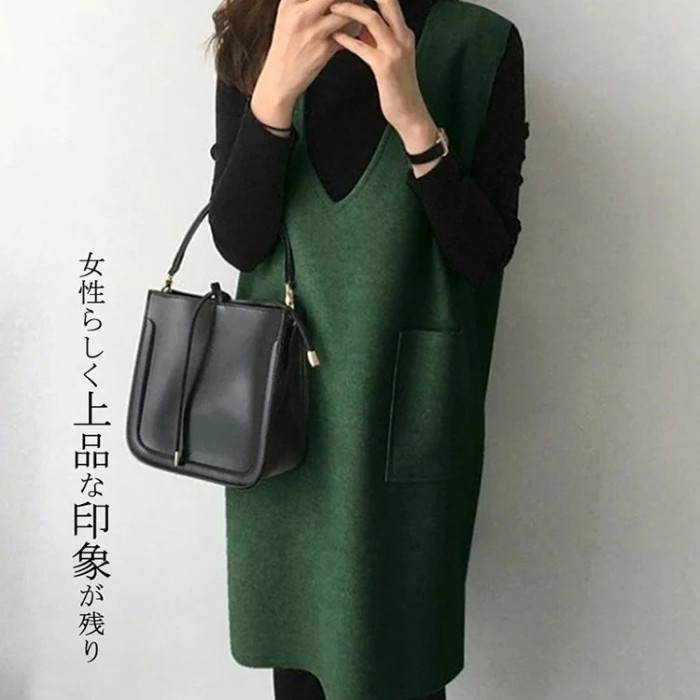 カシミヤベストワンピ🔥2022年冬の大人気ワンピース，様々な体型対応，小顔効果バツグン!