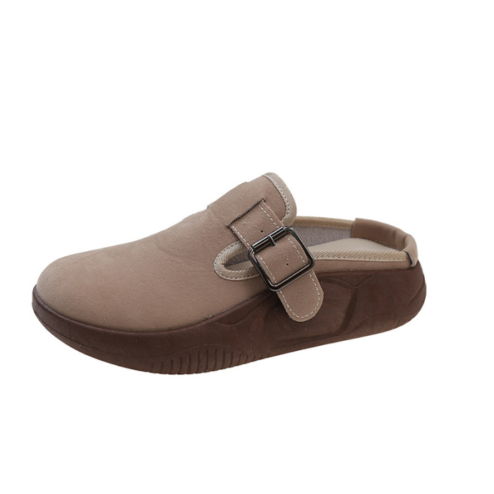 Thick-soled vintage brushed leather casual slippers