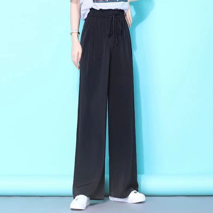 接触冷感ワイドパンツ、ハイウエストデザイン