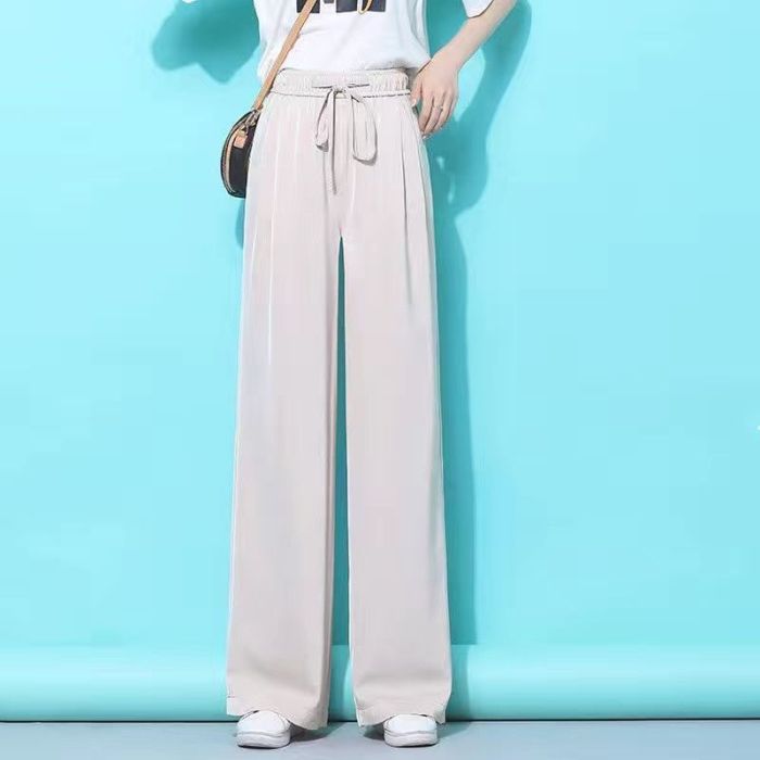 接触冷感ワイドパンツ、ハイウエストデザイン
