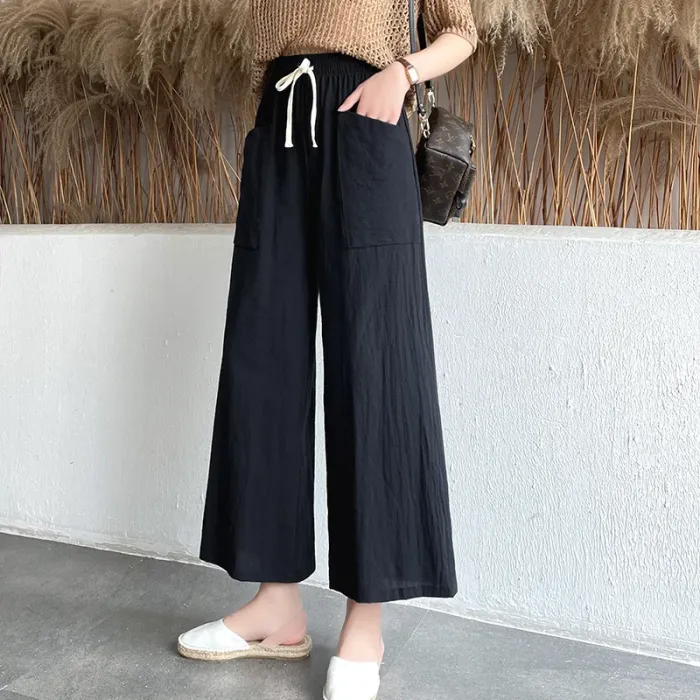 ワイドパンツ 綿麻ワイドパンツ、柔らかくてお肌に優しい、軽くて風通しがよく