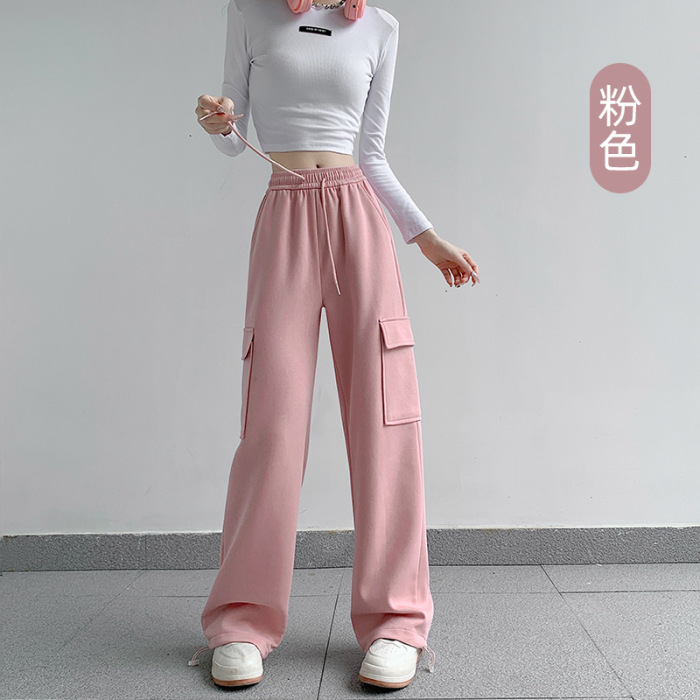 【香港地區免郵 順豐貨到付款】2023秋冬季美式高腰寬鬆休閒工裝褲 可束腿可抽繩兩種穿法