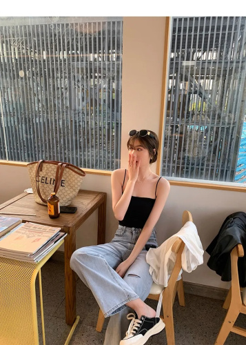 【日韓爆款】韓系平口一字涼感吊帶小可愛 可外穿可內搭背心 固定式胸墊不跑杯 升級面料超親膚 穿搭單品 四季皆可穿
