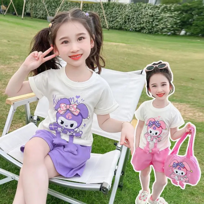 【😍限時搶購】新款女童短袖套裝 庫洛米.美樂蒂卡通甜美三件套