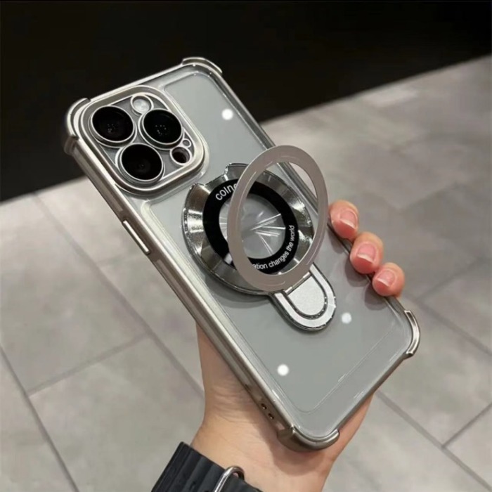 iPhone四角加固防摔磁吸漏標支架手機殼 鏡頭加高設計 防摔耐磨耐刮！支援無綫磁吸充電！！
