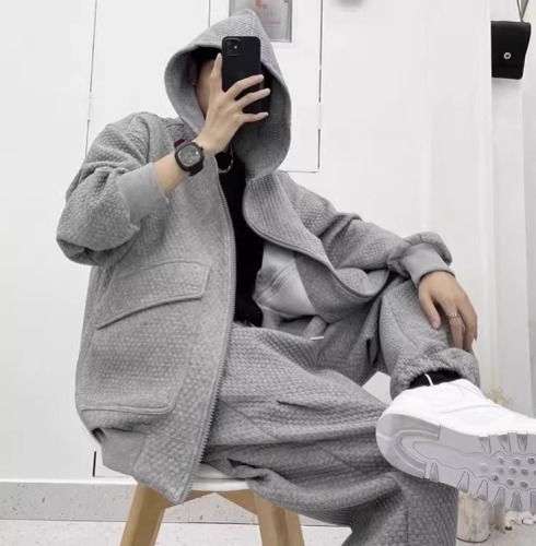 新款華夫格連帽開襟衫衛衣套裝 男士帥氣運動裝