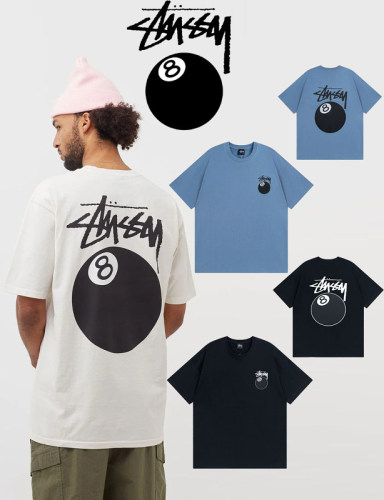Stussy 8球系列 SS24 經典黑八撞球印花圖案寬鬆圓領短袖T卹 男女同款
