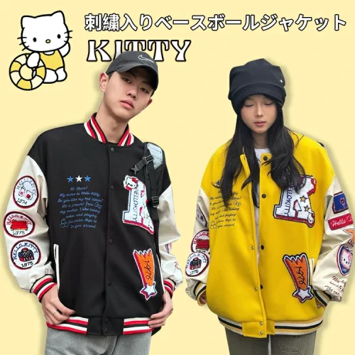 キティの刺繍入りベースボールジャケット