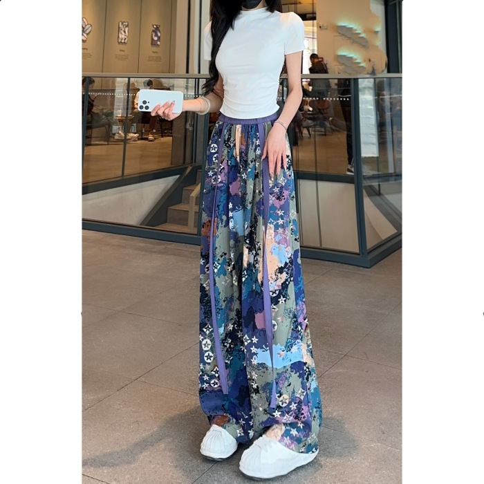 アイスシルクリボン飾りワイドパンツ