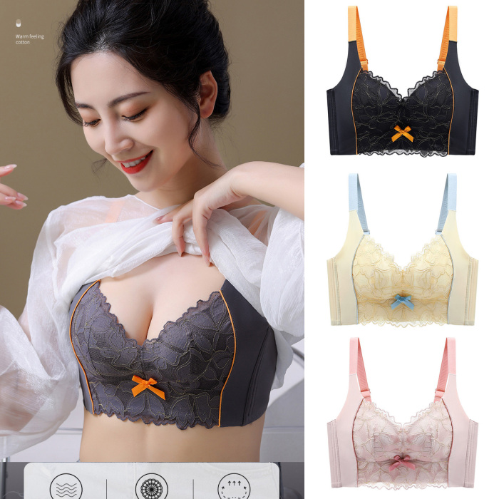 Contrast Color Panel Lace Women's Bra