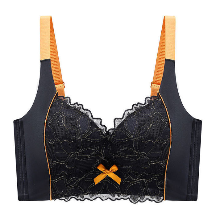 Contrast Color Panel Lace Women's Bra