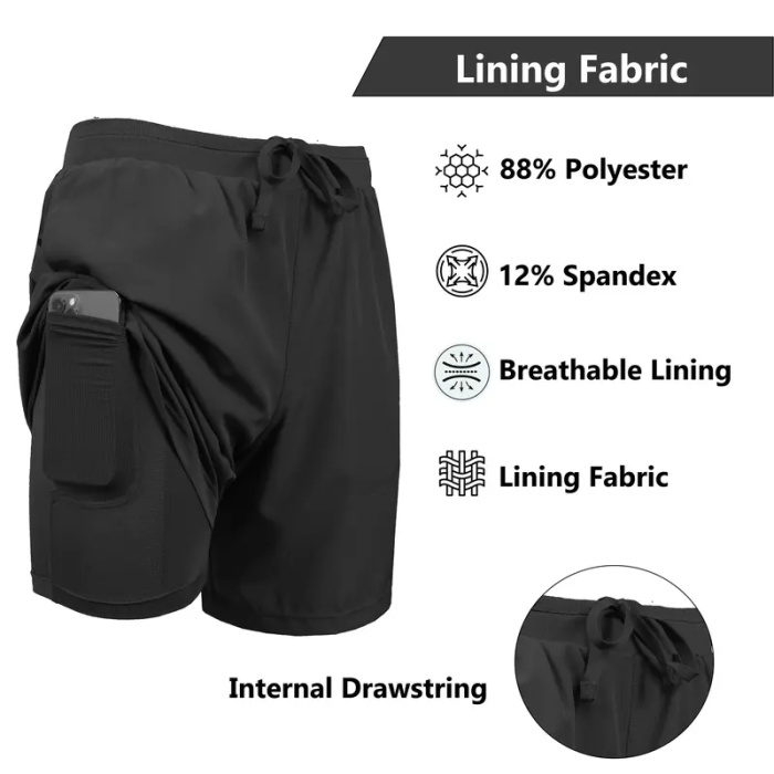 3-Pack Men's 2 in 1 Quick Dry Gym Running Shorts With Liner