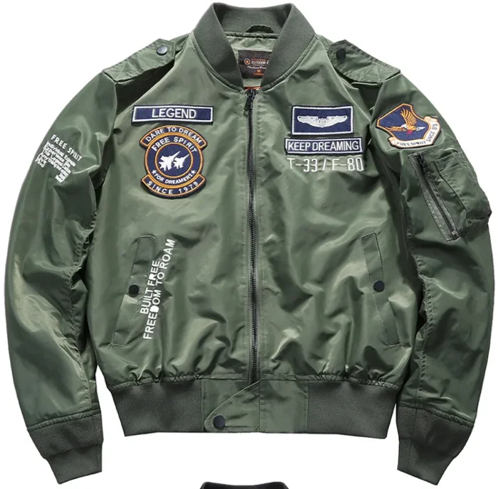 フライトジャケット 防寒性抜群、男らしさ、刺繍ワッペン、撥水生地、シワ防止、色褪せしにくい