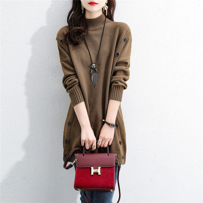 2025秋冬新款韓版高領針織連衣裙洋氣時尚寬鬆加厚毛衣裙