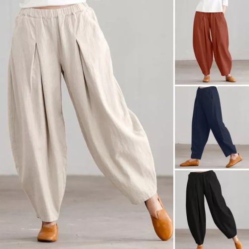 Comfortable natural cotton and linen fabric! Casual cotton and linen harem wide-leg pants.