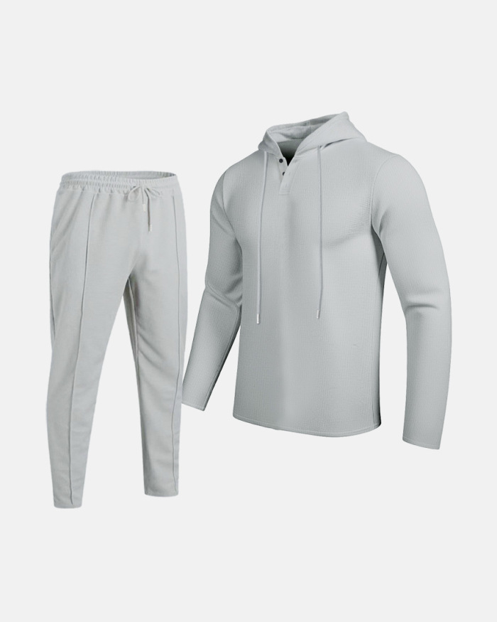 Men's Solid Color Hoodie Tracksuit 2-Piece Set