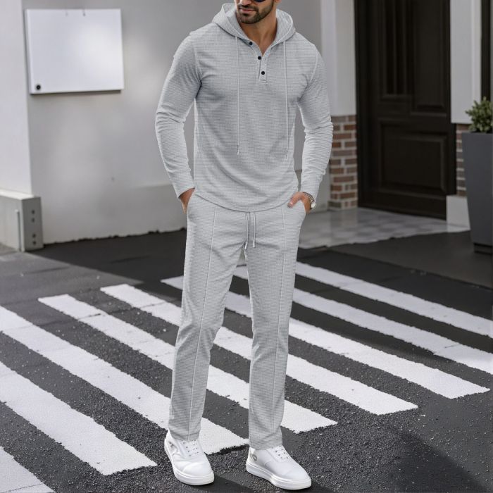 Men's Solid Color Hoodie Tracksuit 2-Piece Set