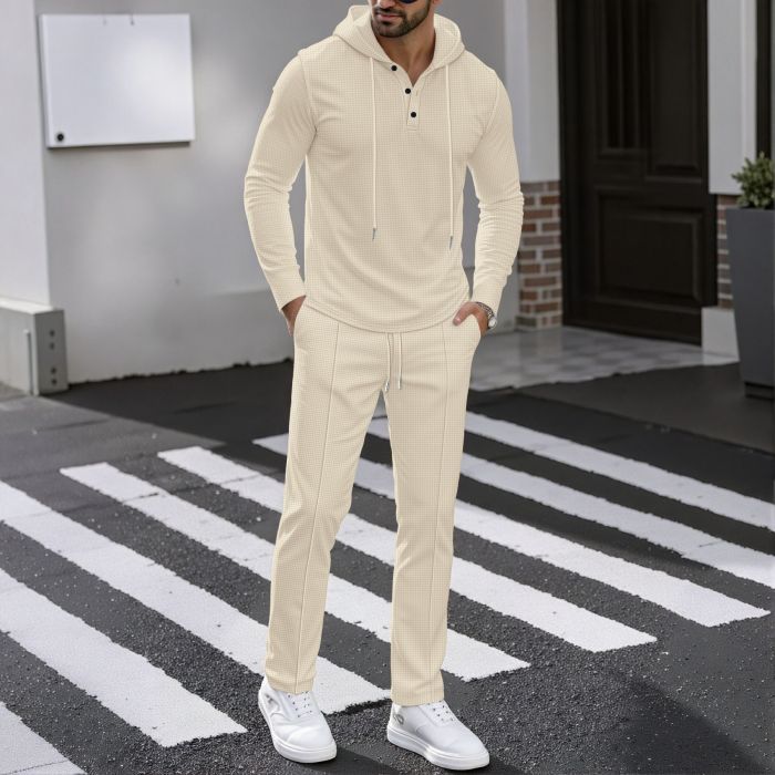 Men's Solid Color Hoodie Tracksuit 2-Piece Set
