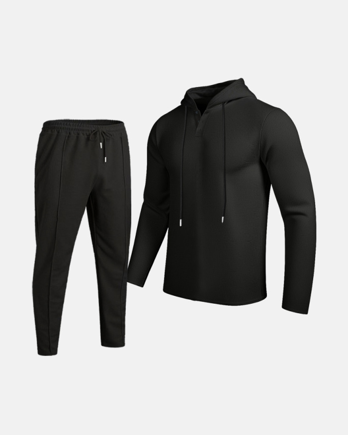 Men's Solid Color Hoodie Tracksuit 2-Piece Set