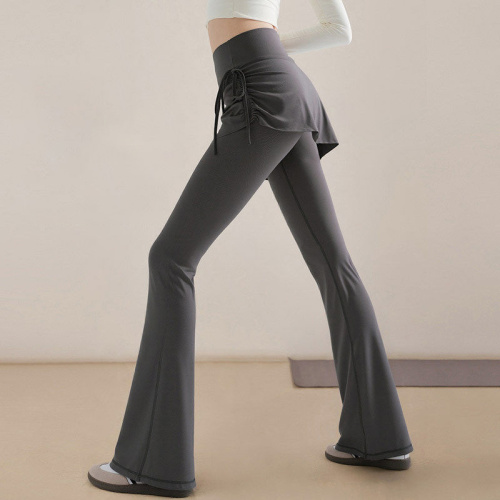 lululemon新款瑜珈褲抽皺喇叭褲裙假兩件健身高腰提臀運動瑜珈褲