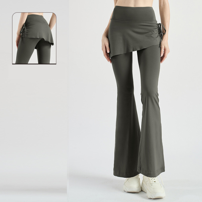 lululemon新款瑜珈褲抽皺喇叭褲裙假兩件健身高腰提臀運動瑜珈褲