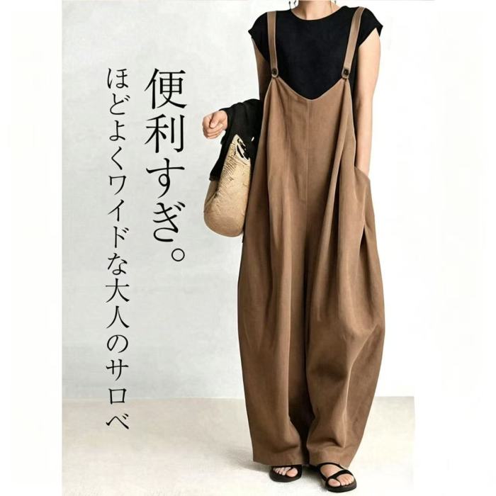 和風のゆったりとしたミニマルなワイドレッグオーバーオール