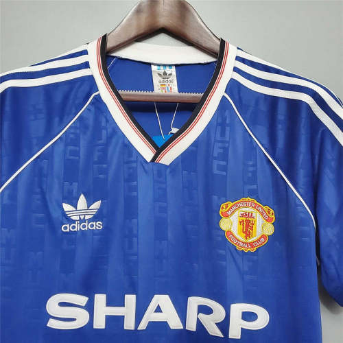 Manchester United 88-89 away blue soccer jerseys
