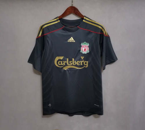 Liverpool 2009-10 away gray black soccer jerseys