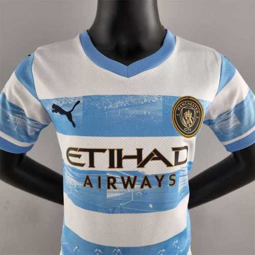 Manchester City 2022-23 limited edition bluewhite kids kit soccer jerseys