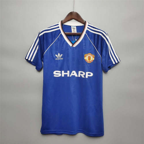 Manchester United 88-89 away blue soccer jerseys