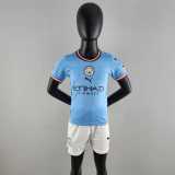 Manchester City 2022-23 home kids kit soccer jerseys