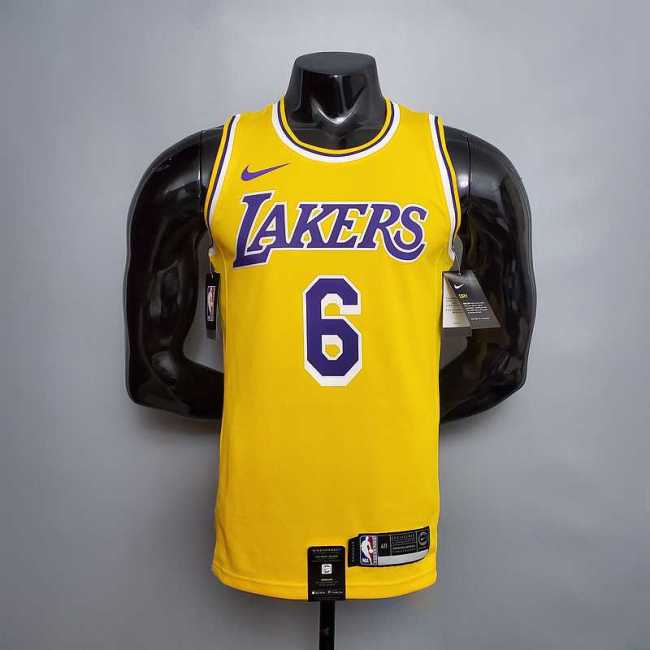 James #6 Lakers Round neck yellow NBA Jersey