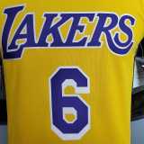 James #6 Lakers Round neck yellow NBA Jersey