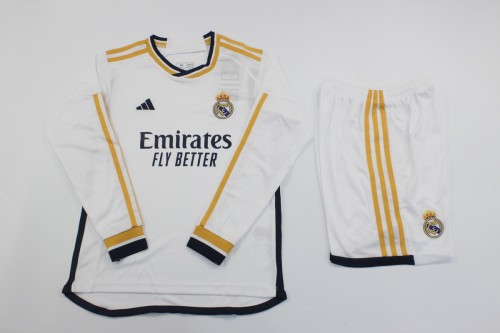 Real Madrid 2023-24 home long sleeve kids kits