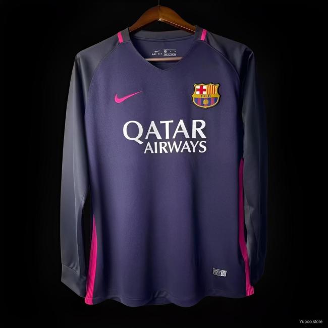 Retro 2016-17 Barcelona Away Purple Long Sleeve Jersey