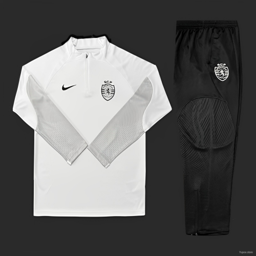 22023-24 Sporting Lisbon Grey Half Zipper Jacket+Pants