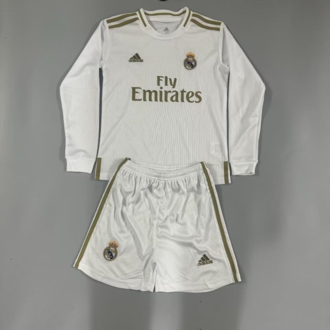 Retro Real Madrid 2019-20 home long sleeves kids kit