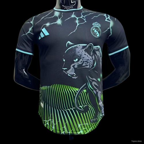 Player Version 2024-25 Real Madrid Black/Green Special Jersey(The player version is more slim fit, it is recommended to buy one size larger)