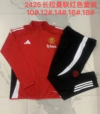 E881# 2024-25 Long Pull Manchester United red Set (kids)