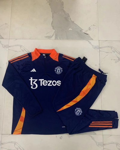E877# 2024-25 Half-Zip Manchester United Sapphire Blue Suit (Kids)