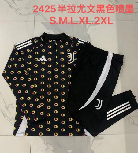 B925# 2024-25 half-pull Juventus black inkjet suit