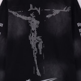 7007*P78 hellstar terry fabric American fashion brand high street spring and autumn retro round neck bottoming shirt