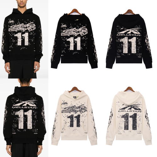 5660*P100 hellstar terry fabric printed American trendy brand letter printed terry high street retro hooded sweatshirt