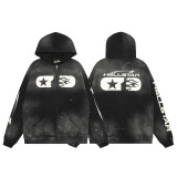 H650* P120 Hellstar Cardigan Jacket Distressed Splashed Ink Splashed Ink Heavy Industry Hoodie Sweatshirt