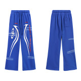 8169*P100 hellstar terry fabric American trendy brand terry washed distressed trousers/high street retro trousers